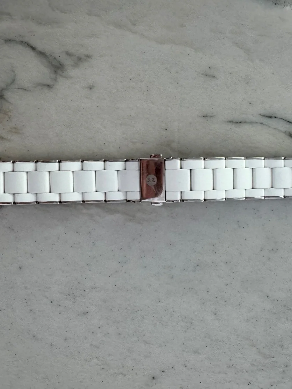 EUC Michele White and Silver-Tone Link Apple Watch band